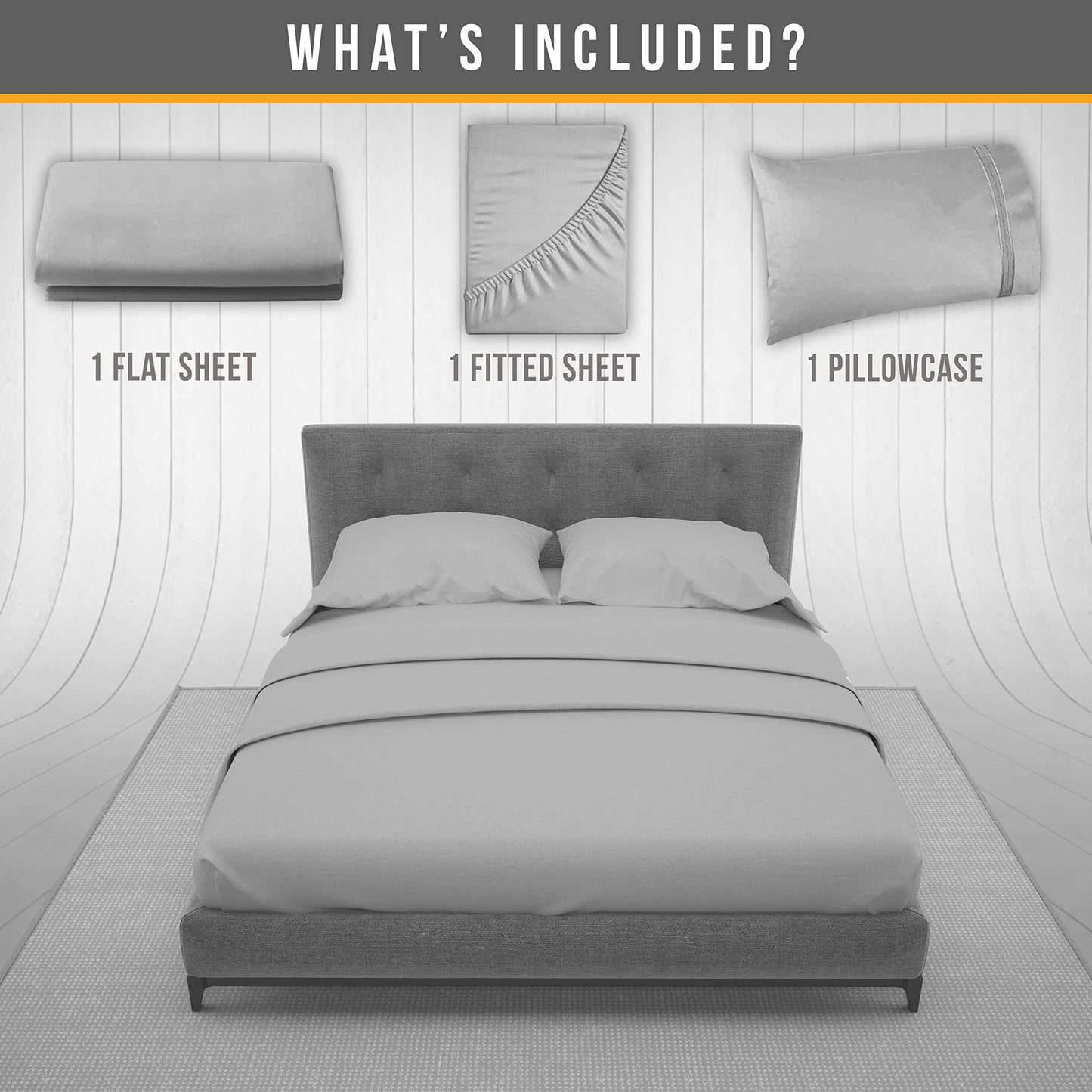 Abeero Home Twin Sheets Set - Luxury Hotel Bed Sheets - Soft Cooling Sheet with Elastic Corner Straps - Deep Pocket Microfiber Bedsheet - Bedding Sheet & Pillowcases -3 PC (Twin Size, Light Gray)