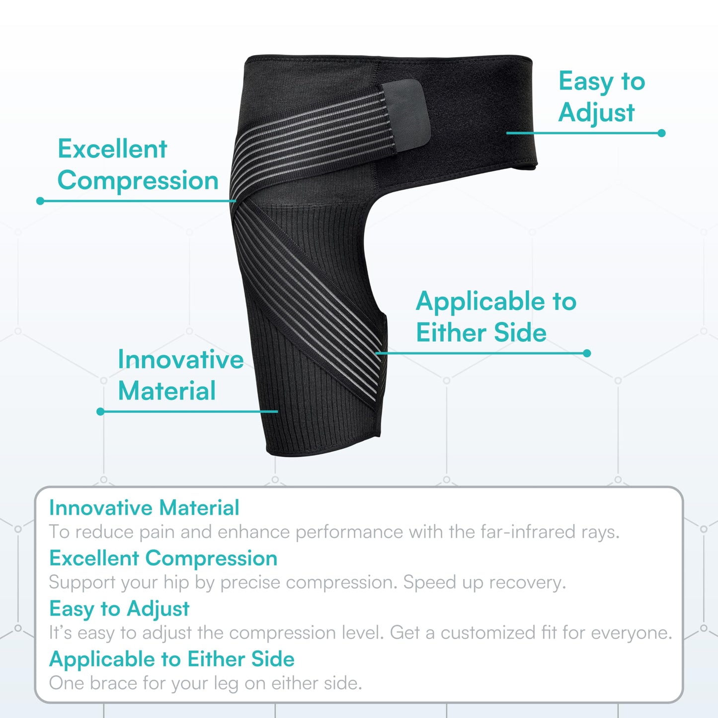 Vital Salveo Graphene Hip Brace for Women & Men – Hip & Thigh Brace with Compression Support for Hip Pain Relief, Adjustable Cross Strap for Sports, Walking & Daily Wear (1 PC) - Large