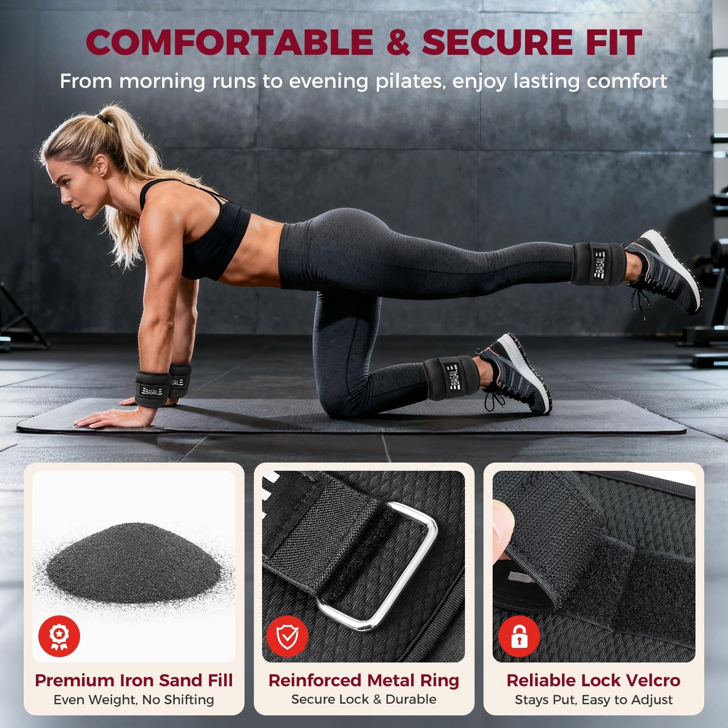 BAGAIL Ankle Wrist Weights for Women & Men, One Pair of 1/2/4/6/8/10 LBS Wearable Leg Arm Weights with Sleek Design & Secure Fit for Walking, Running, Pilates, Home Fitness & Physical Therapy - 2lb, Black