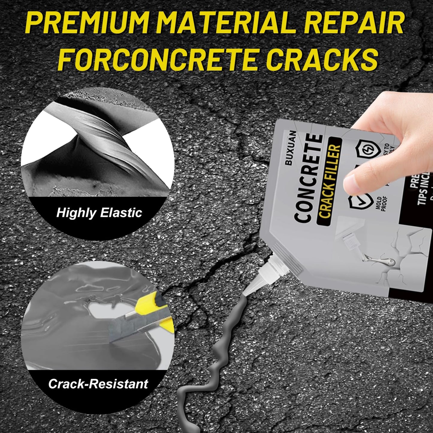 Concrete Crack Filler, Cement Crack Filler Outdoor, Waterproof Repair Sealant, Quick-Drying Sealing Adhesive, for Driveway, Walkway, Patio, Joint (3)