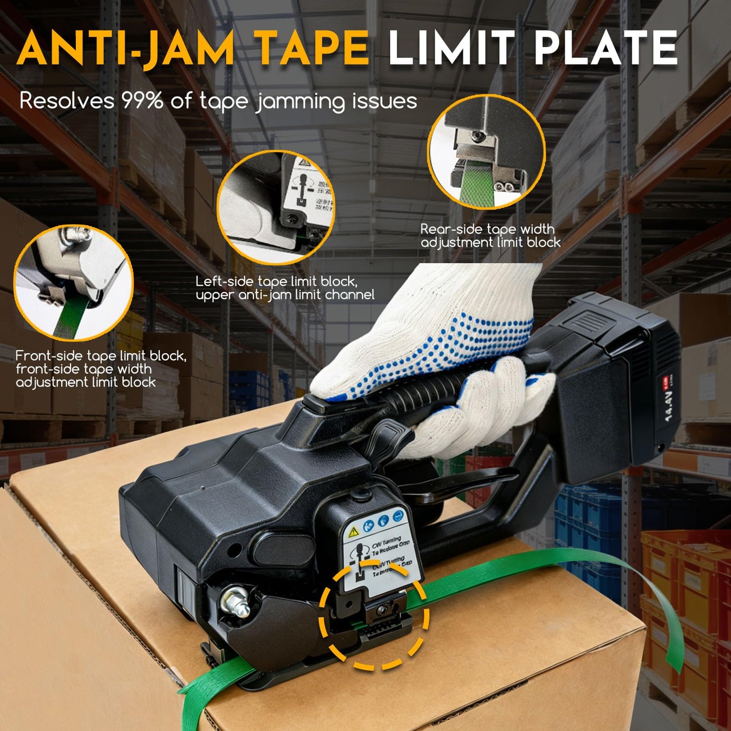SDRTOP Cordless Electric Strapping Tool for PP/PET Straps, Adjustable Tension 3500N, Dual Battery Powered Handheld Banding Machine for Cartons, Pallets & Industrial Packaging