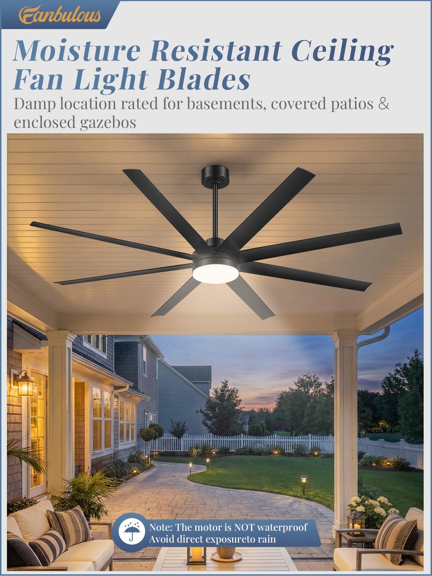 Fanbulous 72 Inch Large Ceiling Fans with Lights, Black Ceiling Fan with Remote Control, Dimmable, 3CCT, Quiet, Modern Ceiling fan For Living Room, Bedroom, Kitchen, Patio, Outdoor