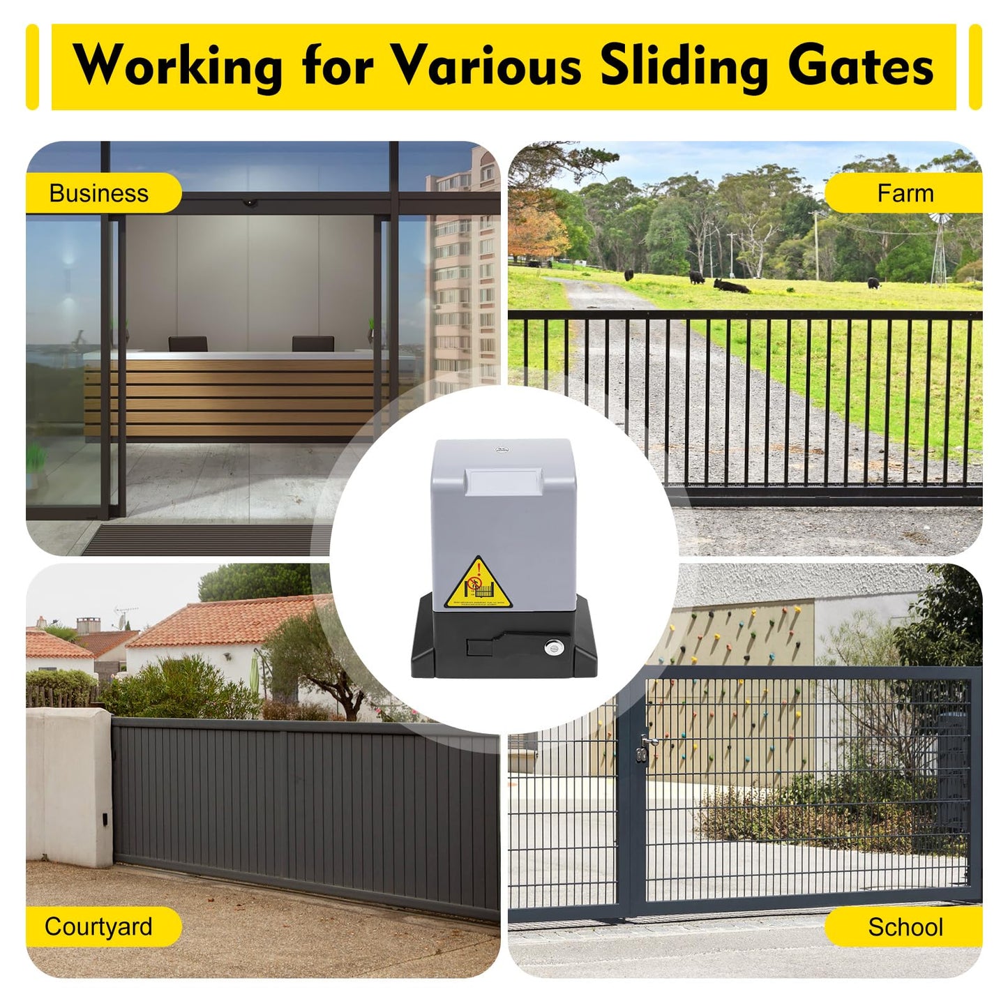 Automatic Sliding Gate Opener with 2 Remote Controls, Electric Rolling Driveway Fence Slide Gate Motor, Gate Operator Hardware Security System Kit for Sliding Gate Up to 40 Feet