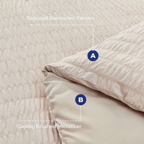 HYMOKEGE King Comforter Set - Luxury 7-Piece Beige Seersucker Bedding Set for All Seasons | Includes Comforter, Sheets, Pillowcases & Shams