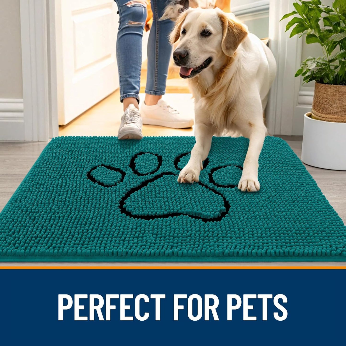 OLANLY Dog Door Mat - Absorbent Non-Slip Mud Mat for Muddy Paws | 30x20 Inches, Lake Blue Design