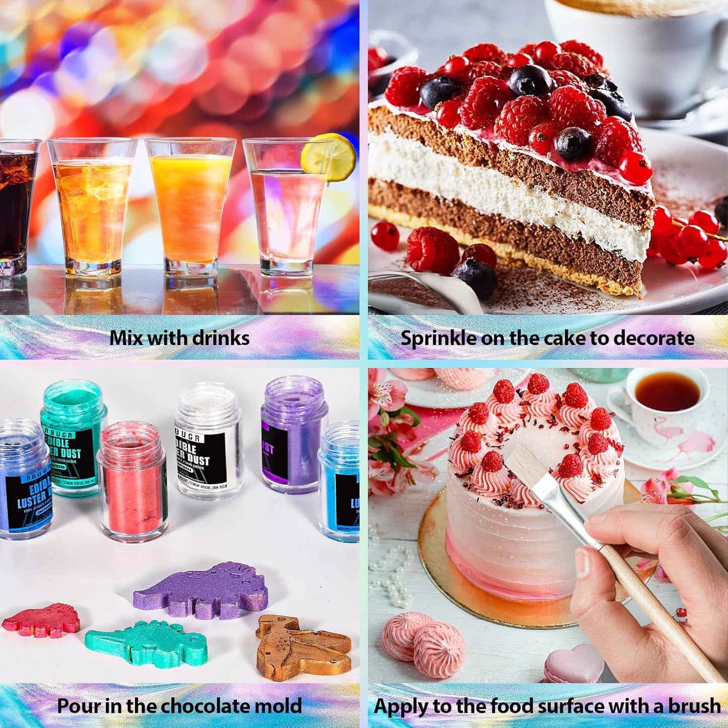 RBUGR Edible Glitter - 12 Vibrant Colors for Cocktails & Baking | Vegan Shimmer Powder (4g)
