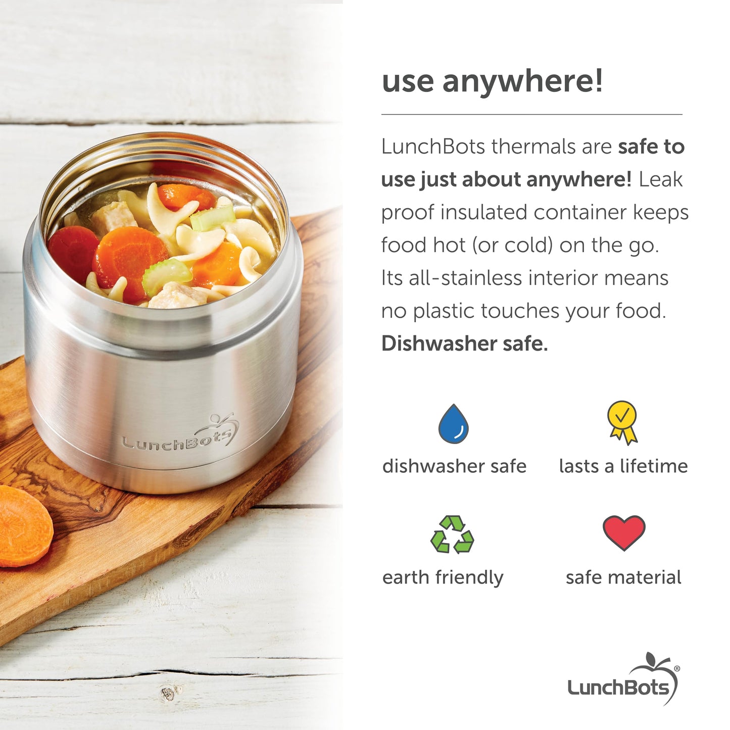 LunchBots 16oz thermos Stainless Steel Wide Mouth - Insulated thermos With Vented Lid - Keeps Food Hot or Cold for Hours - Leak-Proof Portable Thermal Food Jar is Ideal for Soup - 16 ounce - Navy