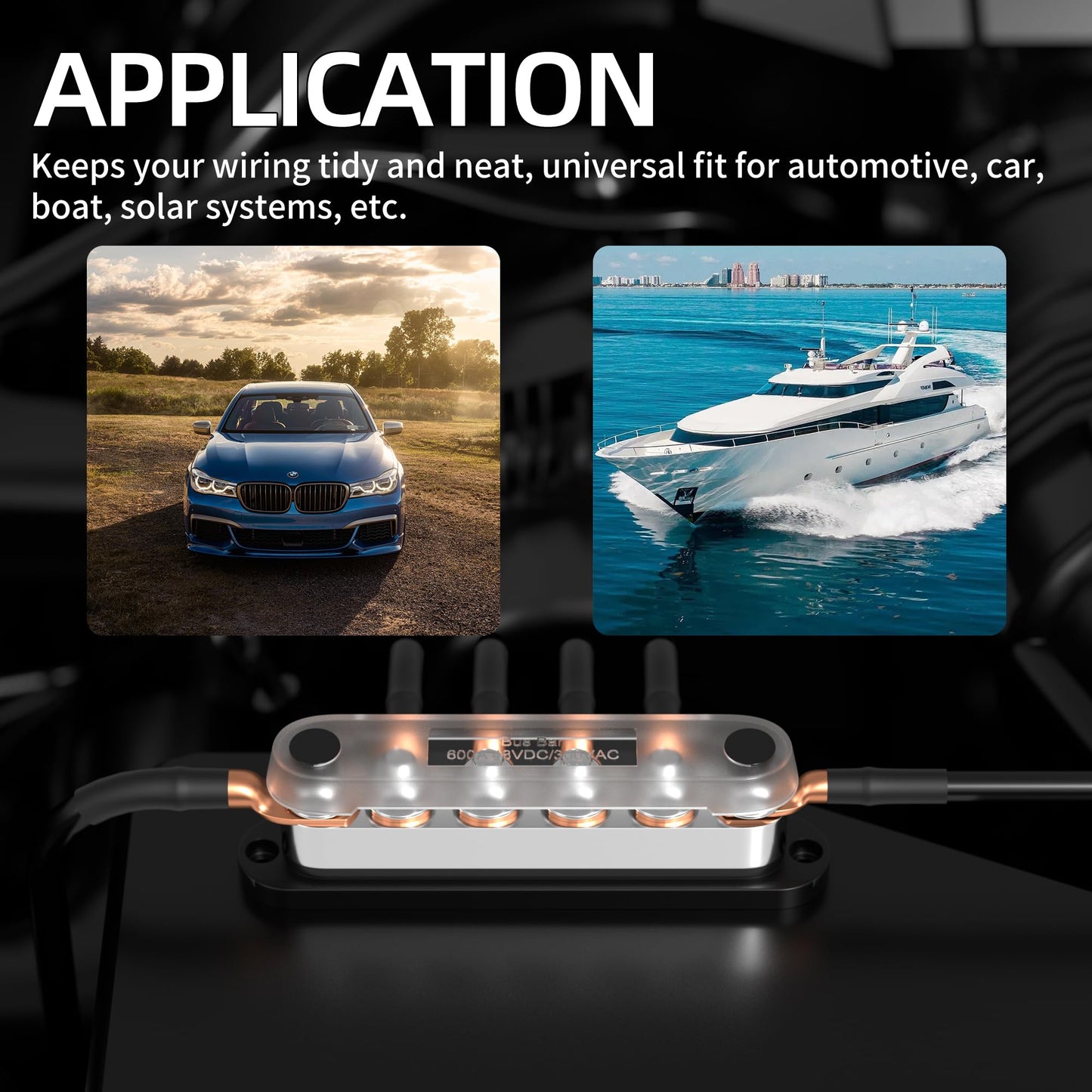RVBOATPAT 600A Power Distribution Block 12V Bus Bar 6 x 3/8" (M10) Terminal Studs 12 Volt Battery Busbar for Boat Automotive Solar