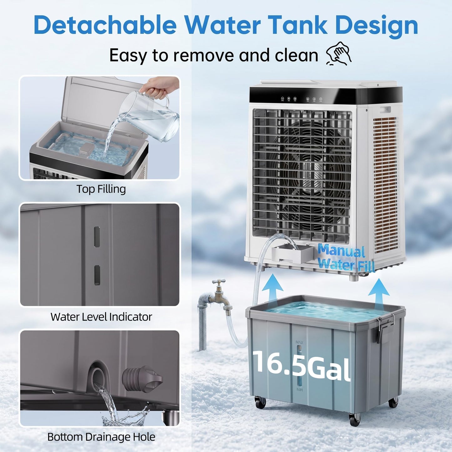 Uthfy 45" Portable Evaporative Air Cooler, 5100 CFM Swamp Cooler Air Conditioner with 16.5 Gal Detachable Water Tank, Remote, 12H Timer, 120 Oscillation, Outdoor Cooling Fan for Garage, Patio
