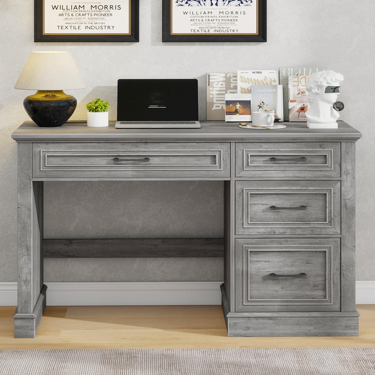 Vabches Farmhouse 47" Executive Desk with File Drawer, Computer Desk with 4 Drawers, Workstation for Study, Home Office, Writing,Grey