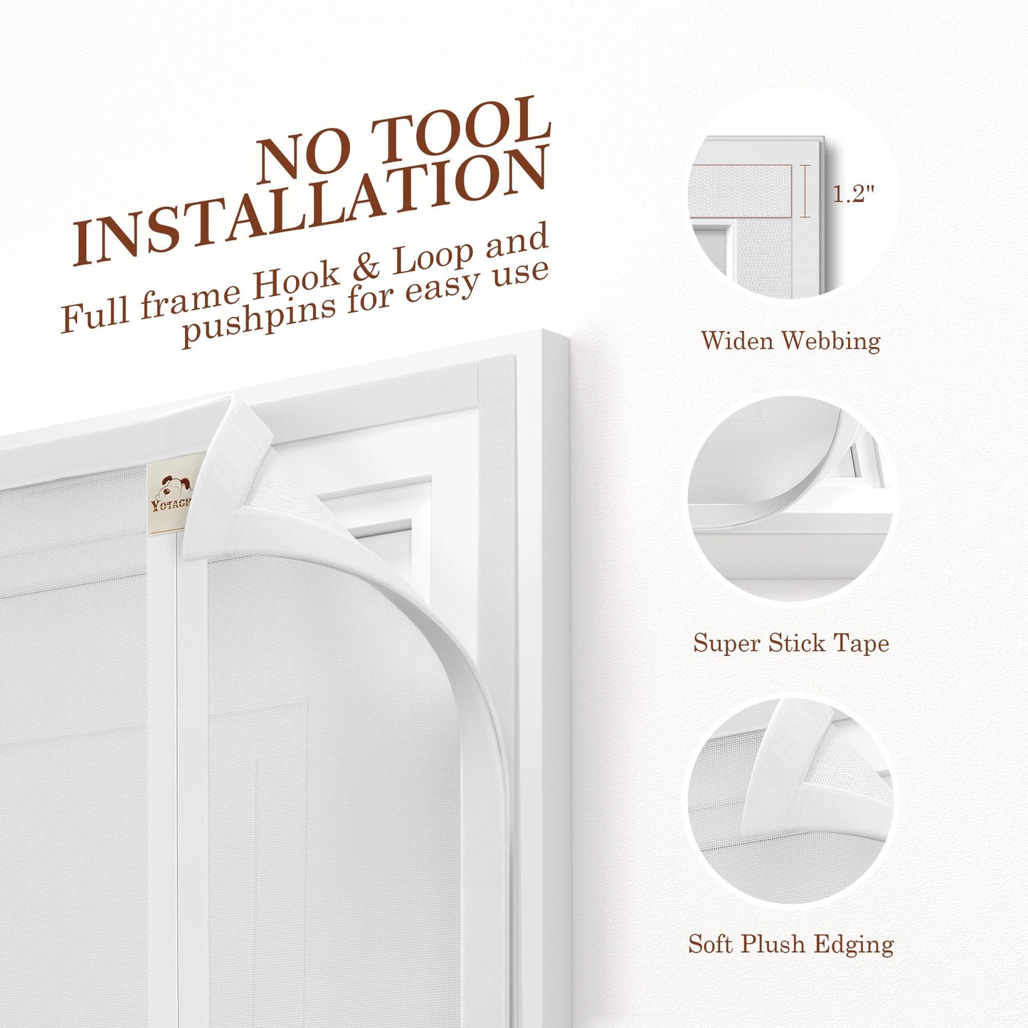 Yotache White Reversible Left Right Side Opening Screen Doors with Magnets Fits Door Size 34 x 80, Reinforced Sewing Magnetic Mesh, Actual Screen Size 36" x 81"