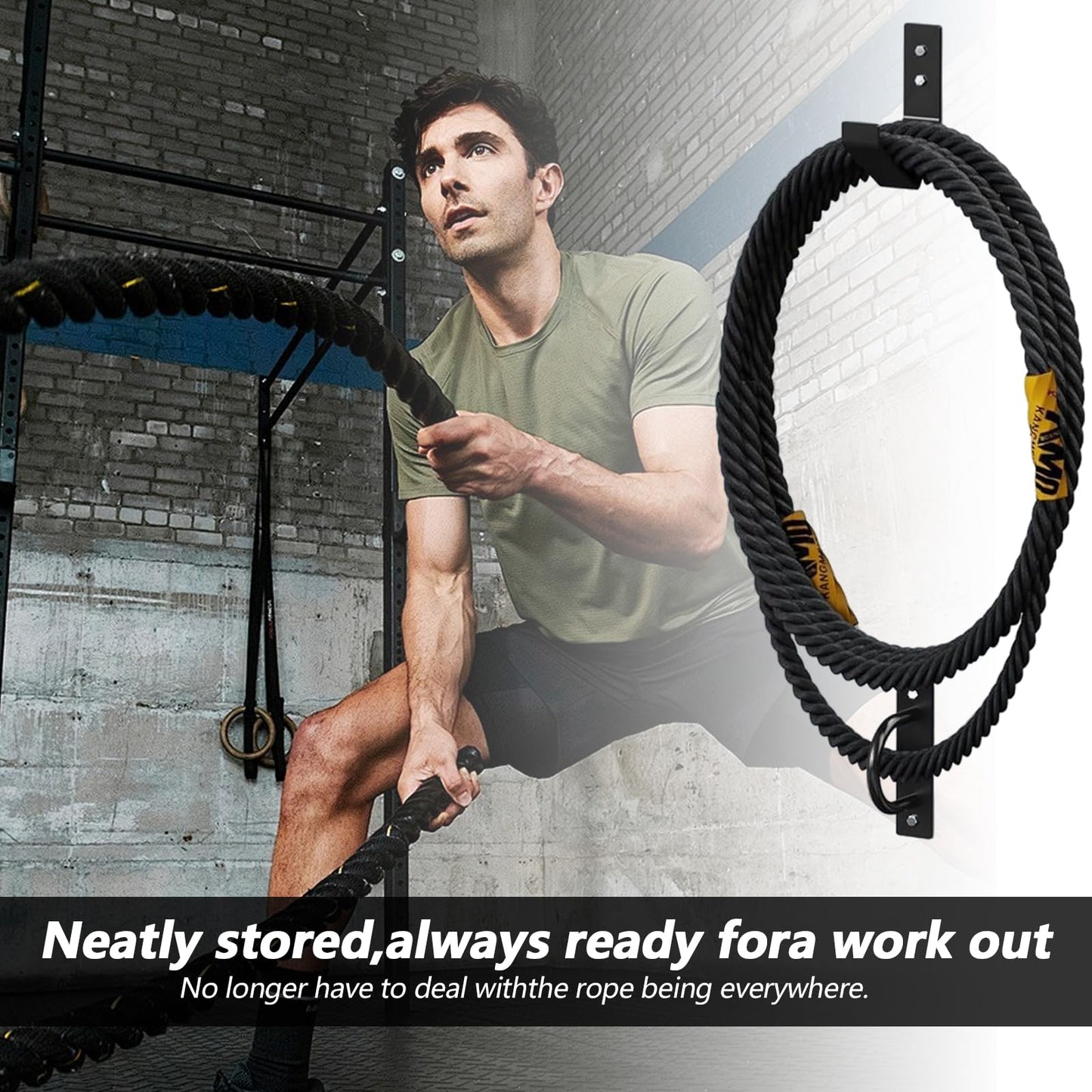 Pafeooui Battle Rope Wall Mount Kit, Heavy Duty Steel Anchor and Storage Hook for 30-50 Feet,1"-2.5" Ropes, Black