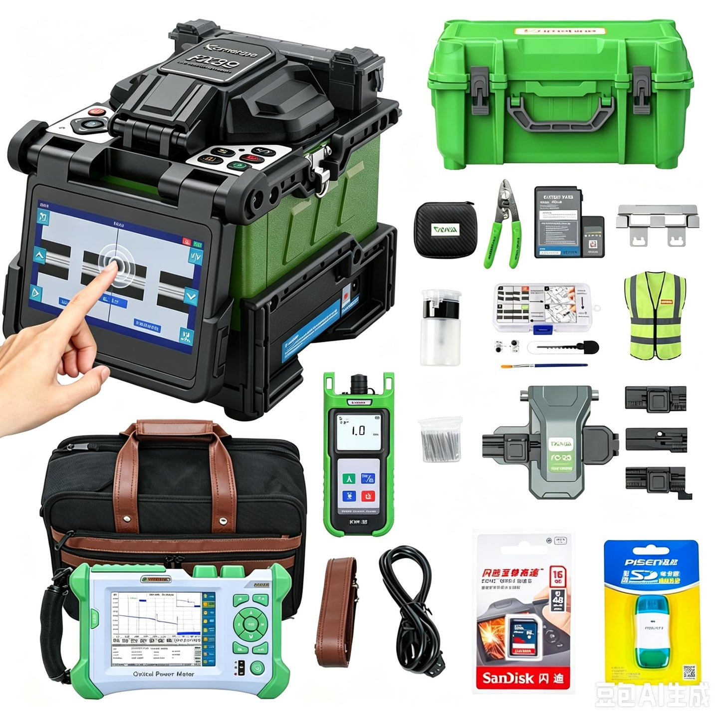 Six Motors Komshine FX39 Fiber Fusion Splicer with Power Meter, GPON OTDR QX50 1310/1550/1625nm Up to 32dB, Active Fiber OTDR Touch Screen