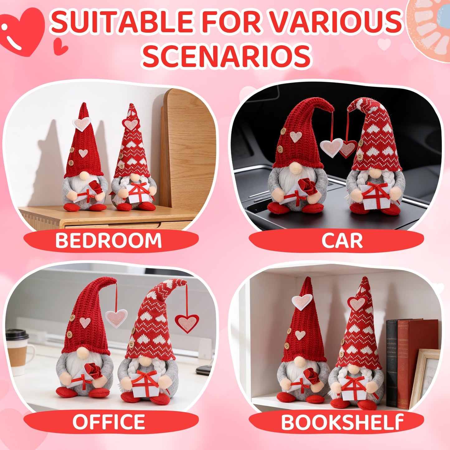 Poonhnxz Valentine's Day Gnome Plush,Valentine Couple Plush Gnomes Decorations for Home, Indoor, Office - Valentine Gifts for Her, Wife, Teacher, Girls - Wedding Gift for Husband & Wife