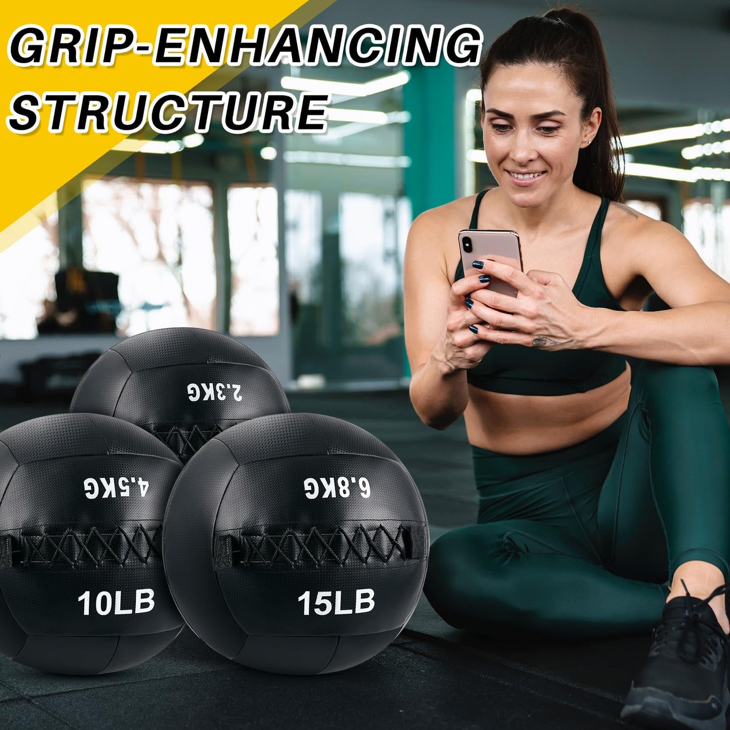 Lunmon 3 Pcs Soft Wall Medicine Ball for Exercise Fitness Slam Weighted Med Ball with Non Slip Grip for Slamming Workout Strength Conditioning Core Training Lunge and Partner Toss (5,10 and 15 Lbs)
