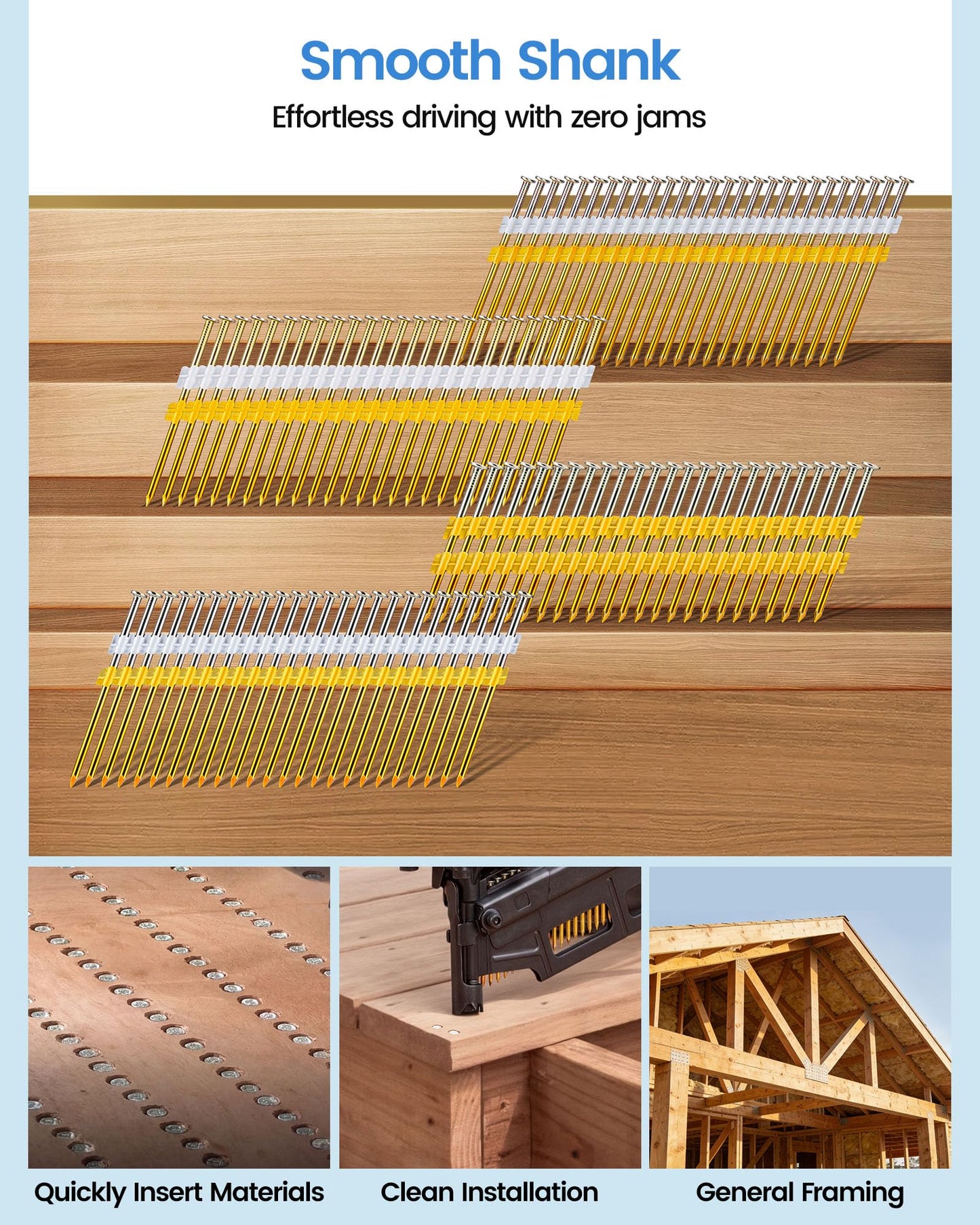 meite SN2183F 21 Degree Framing Nailer with 3-1/4 Inch Smooth Shank Galvanized Framing Nails 1,000PCS, Pneumatic Nail Gun for Roof Decking Sheathing Wall Studs