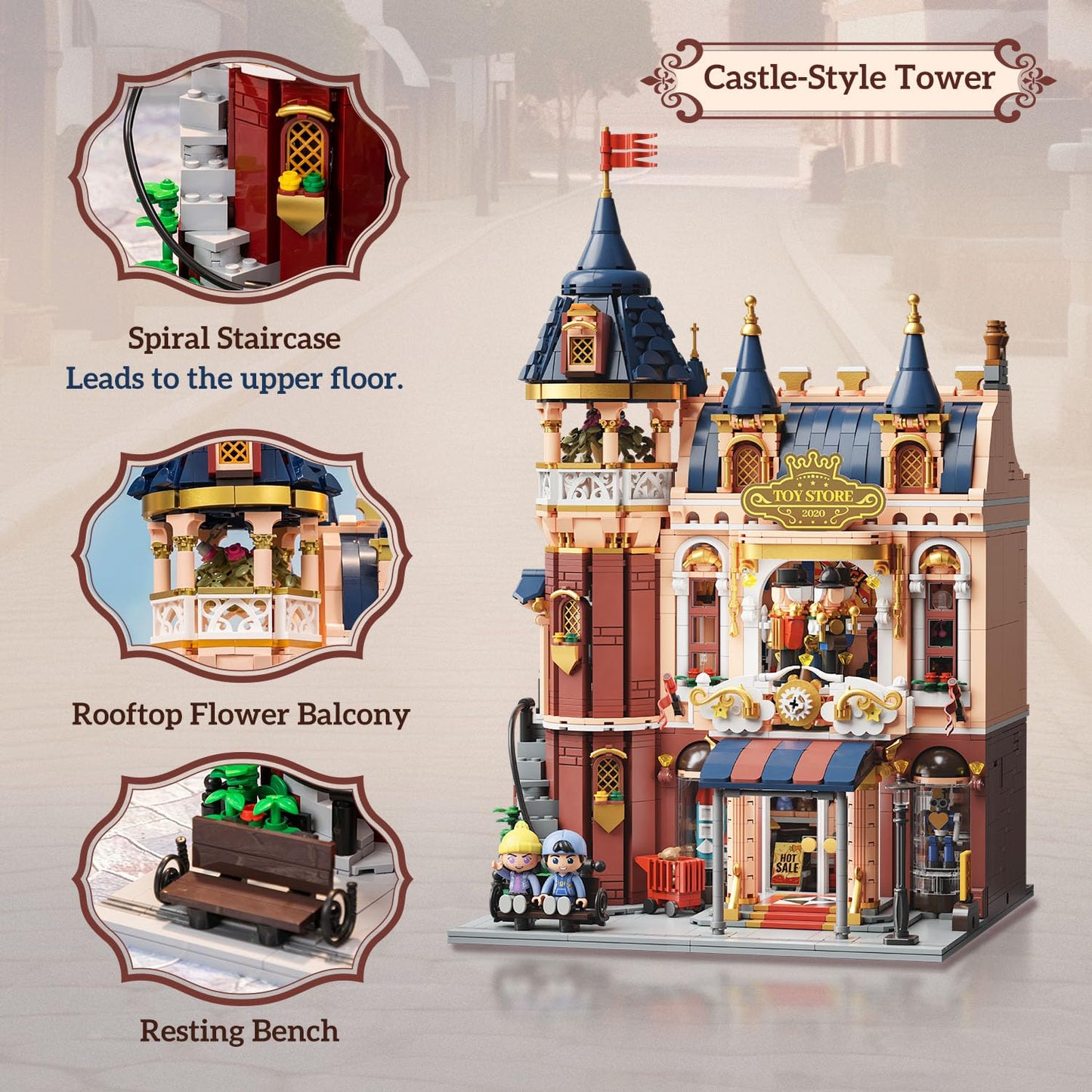 PANTASY Toy Shop Building Set for Adults, Nostalgic Modular Building with Detailed Facade & Interior Decoration, Creative Architecture Building Toy for Building Block and Design Lovers