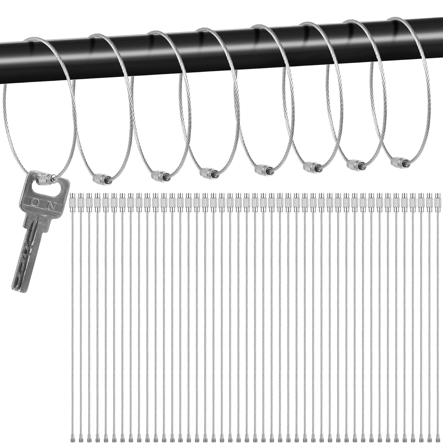 Hotop 150 Pcs Wire Keychain Cable Bulk Stainless Steel Key Rings Loop Wire Cable Braided Steel Keychain(4 Inch,Silver)