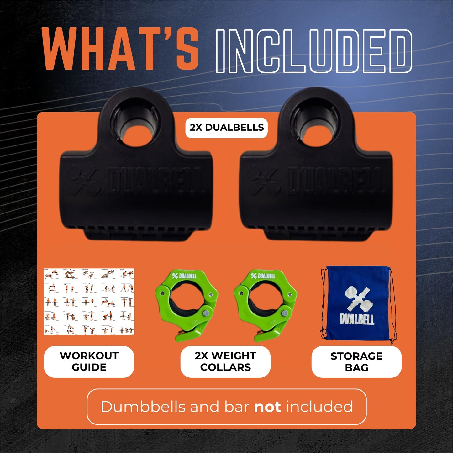 Dualbell Dumbbell Converter- Black w/Green Weight Collars- for 1" Standard Bars, Up to 100lb Capacity - Dumbbell Barbell Converter Home Gym Equipment, Versatile Weight Lifting Set, Suitable for Men and Women