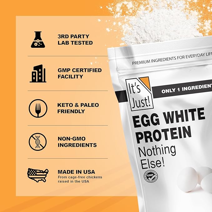 It's Just! - Egg White Protein Powder, Dried Egg Whites Protein, Meringue Ingredient, Non-GMO, USA Farms (Unflavored, 20oz)