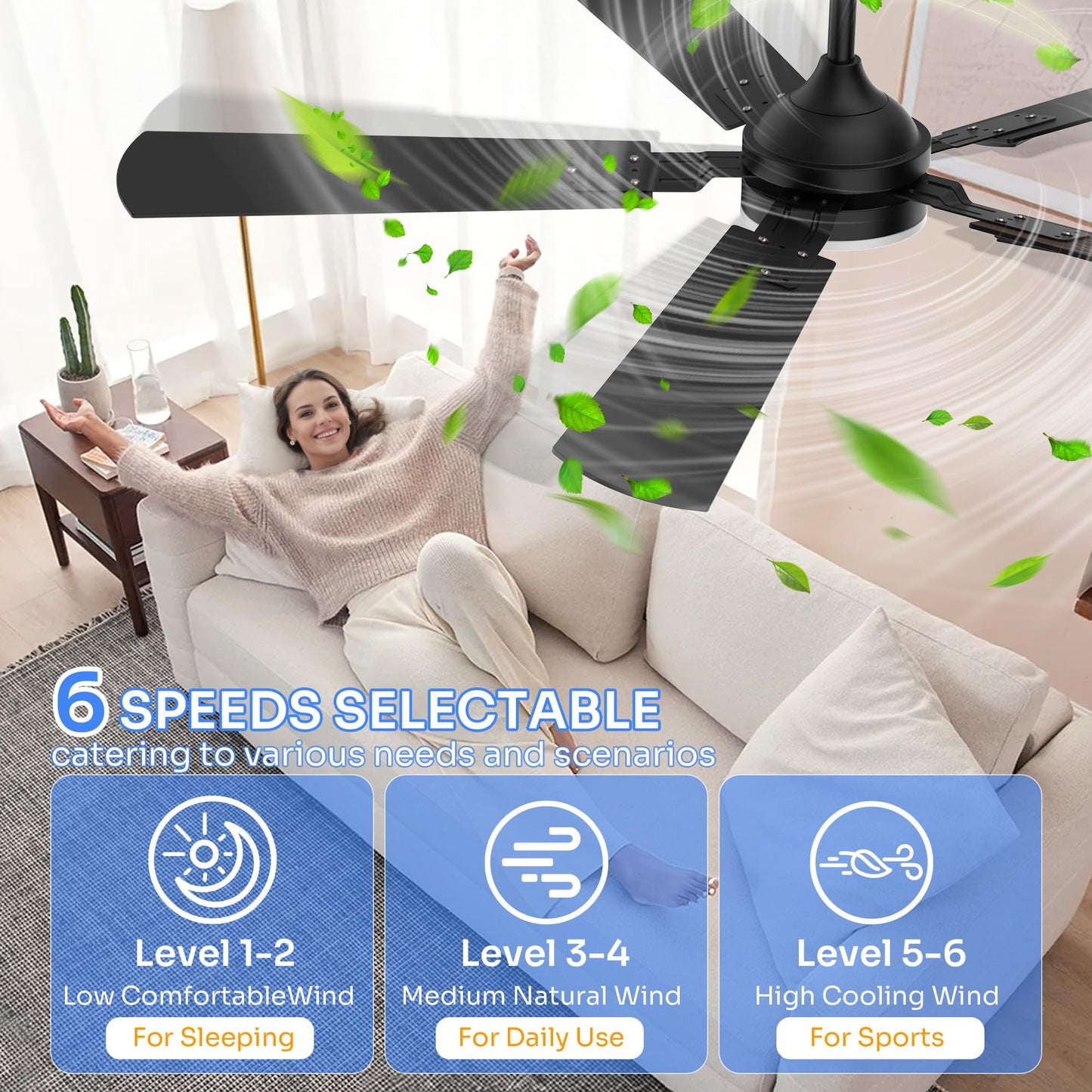 Crazypai Ceiling Fans with Lights, 52 Inch Modern Ceiling Fans with Lights and Remote Control, DC Reversible Motor, Noiseless, 3CCT, Ceiling Fan for Bedroom, Living Room, Apartment Indoor/Outdoor Use