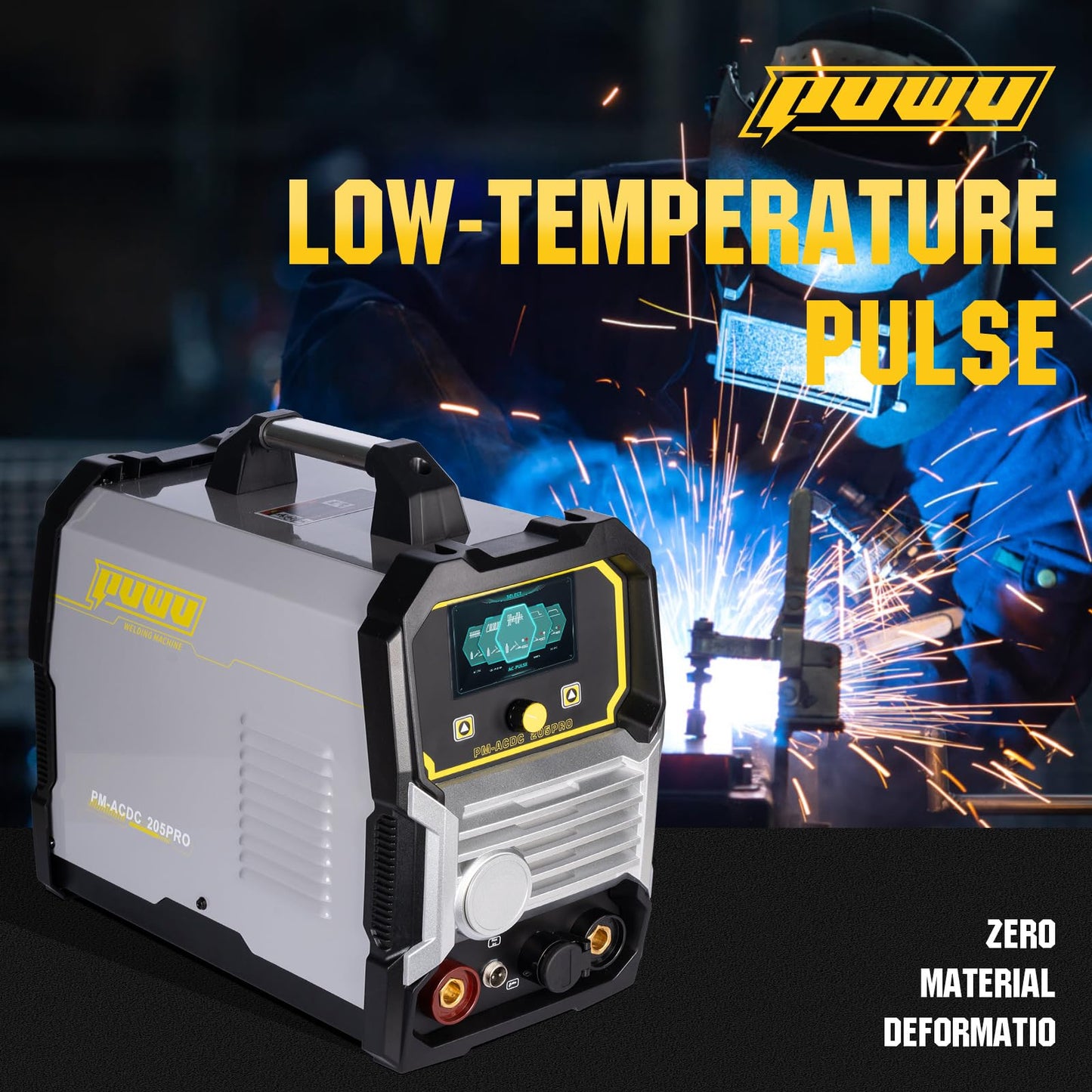 PUWU 205Amp AC/DC Aluminum TIG Welder, 6-in-1 Multiprocess Welding Machine, AC TIG/DC TIG/AC Pulse/DC Pulse/MMA/STICK/SPOT TIG,110V/220V Dual Voltage, Square/Triangular Wave ACDC Welder Machine