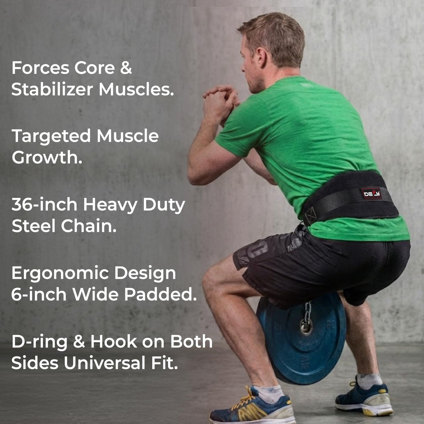 DEFY Dip Belt for Weight Lifting with 36" Steel Chain - 370 lbs weightlifting capacity - Neoprene Gym powerlifting belt for powerlifting & strength training for men & women