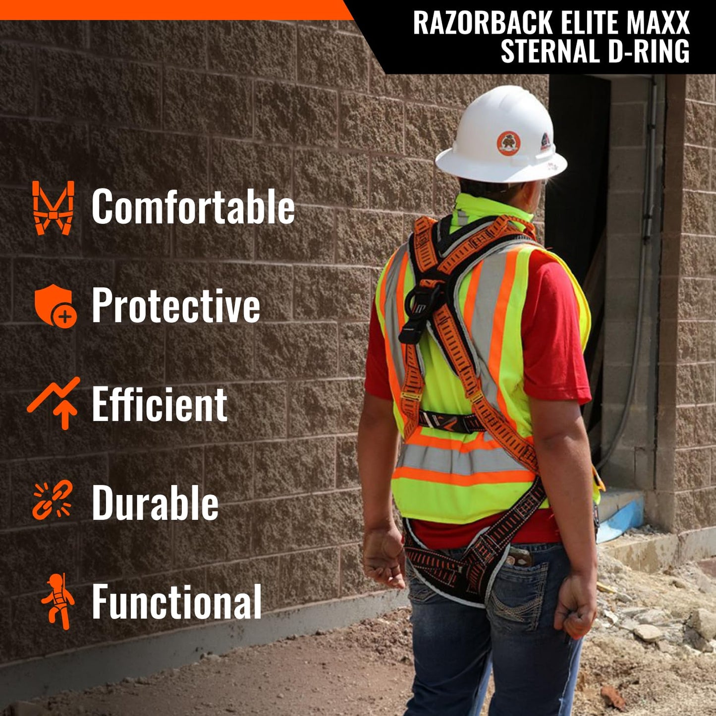 Malta Dynamics Razorback Elite MAXX - Safety Harness and Fall Protection Kit with Sewn in Lumbar Support Belt and Built-in Rescue Handles for Fall Arrest, OSHA & ANSI Compliant (Small-Medium)