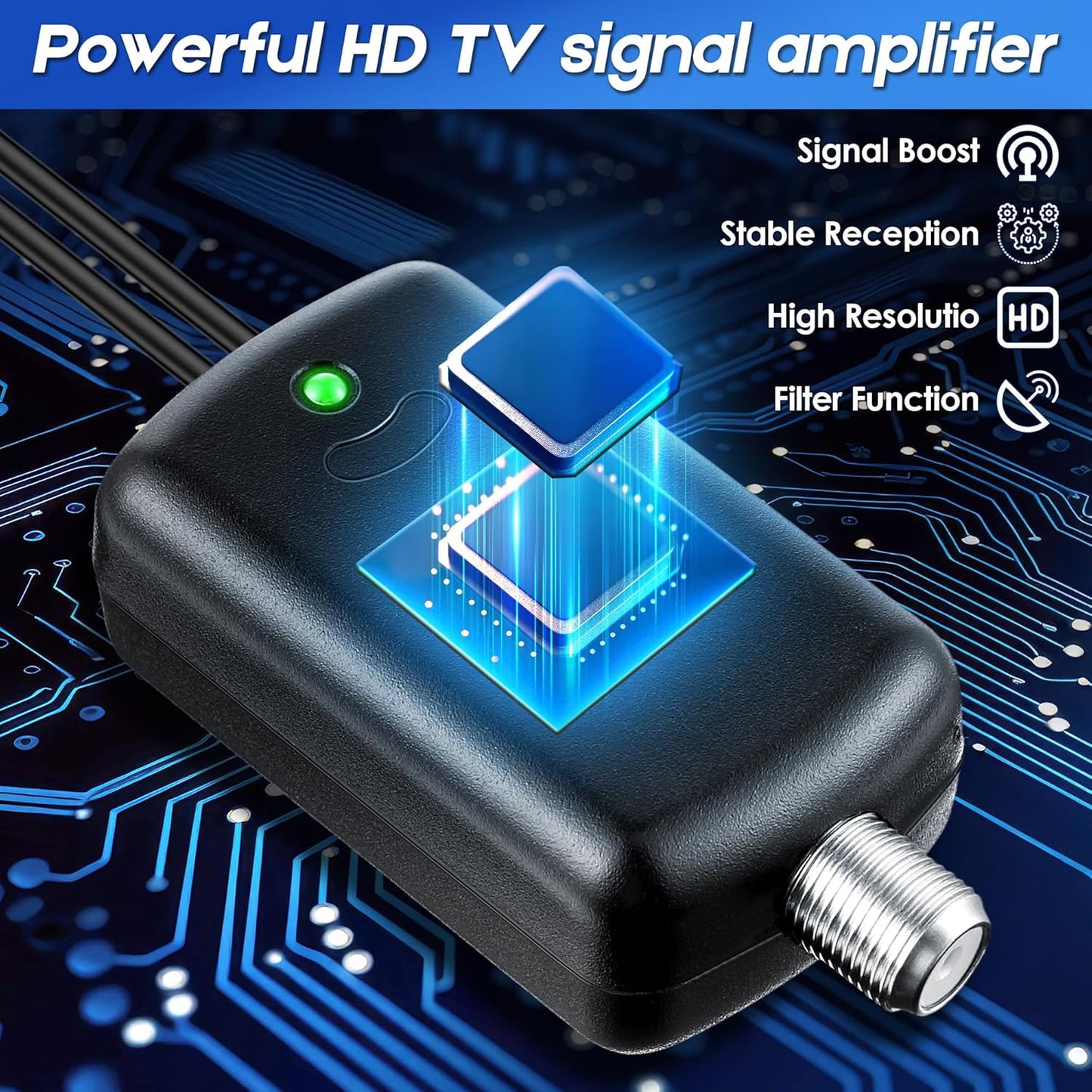 Saillong TV Antenna Amplifier with LTE Filter Kit, Antenna Signal Booster for TV Indoor, Low Noise/Clears Up Pixelated