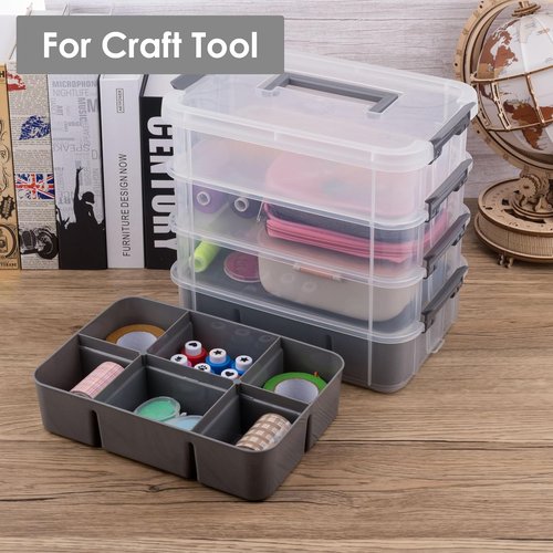 CraftGenes Modern Plastic Storage Box - 4-Layer Durable Organizer with 2 Removable Trays for Crafts & Office Supplies