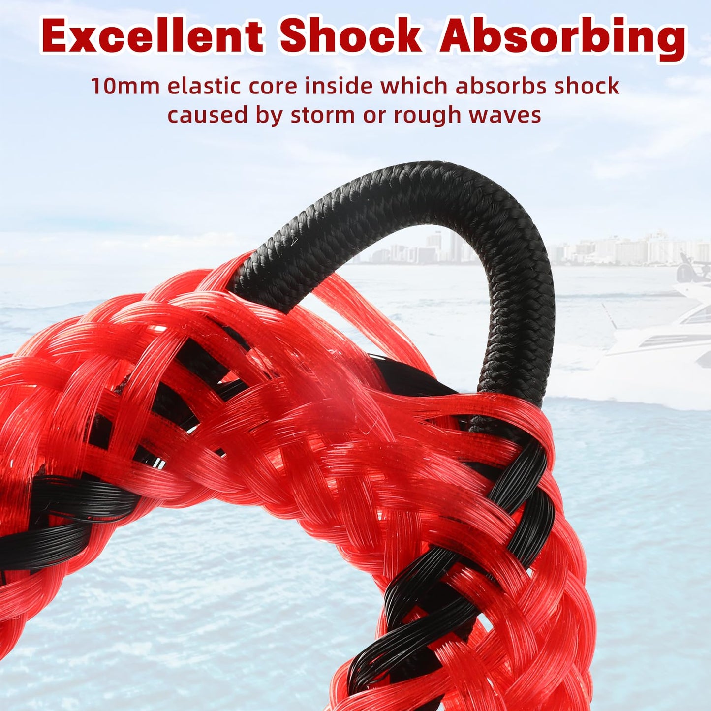 Bungee Dock Lines for Boats Boat Dock Lines Boat Ropes for Docking with Loop Shock Bungee Docking Rope for Boat Kayak Jet Ski Pontoon,Jon Boat,Bass Boat,Fishing Boat,Kayak 4 FT 4 Pack Red&Black