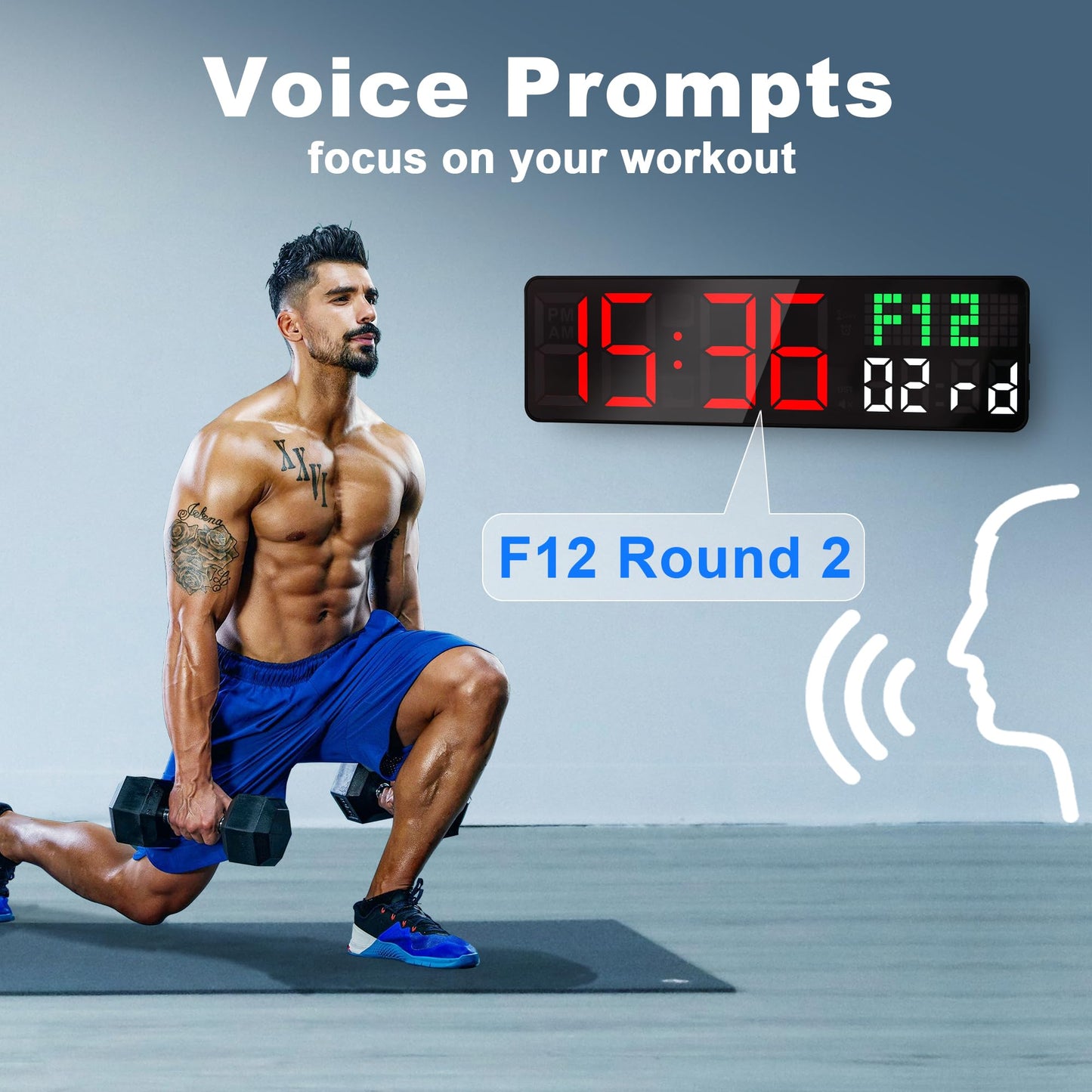 Home Gym Timer, 12'' Interval Workout Clock with Seconds | Remote Control | 5 Display Modes, 4 Alarms | Countdown Wall Clock for Gym Garage Crossfit HIIT Classroom