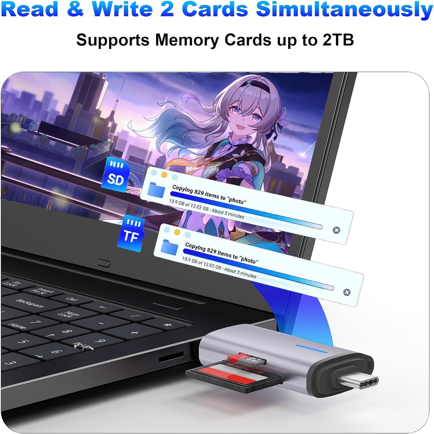 AUKOKIOULA 3.0 5Gbps 2-in-1 16/15, USB SD Card Reader, Type-C & USB-A Dual Slot Memory Card Reader, Simultaneous