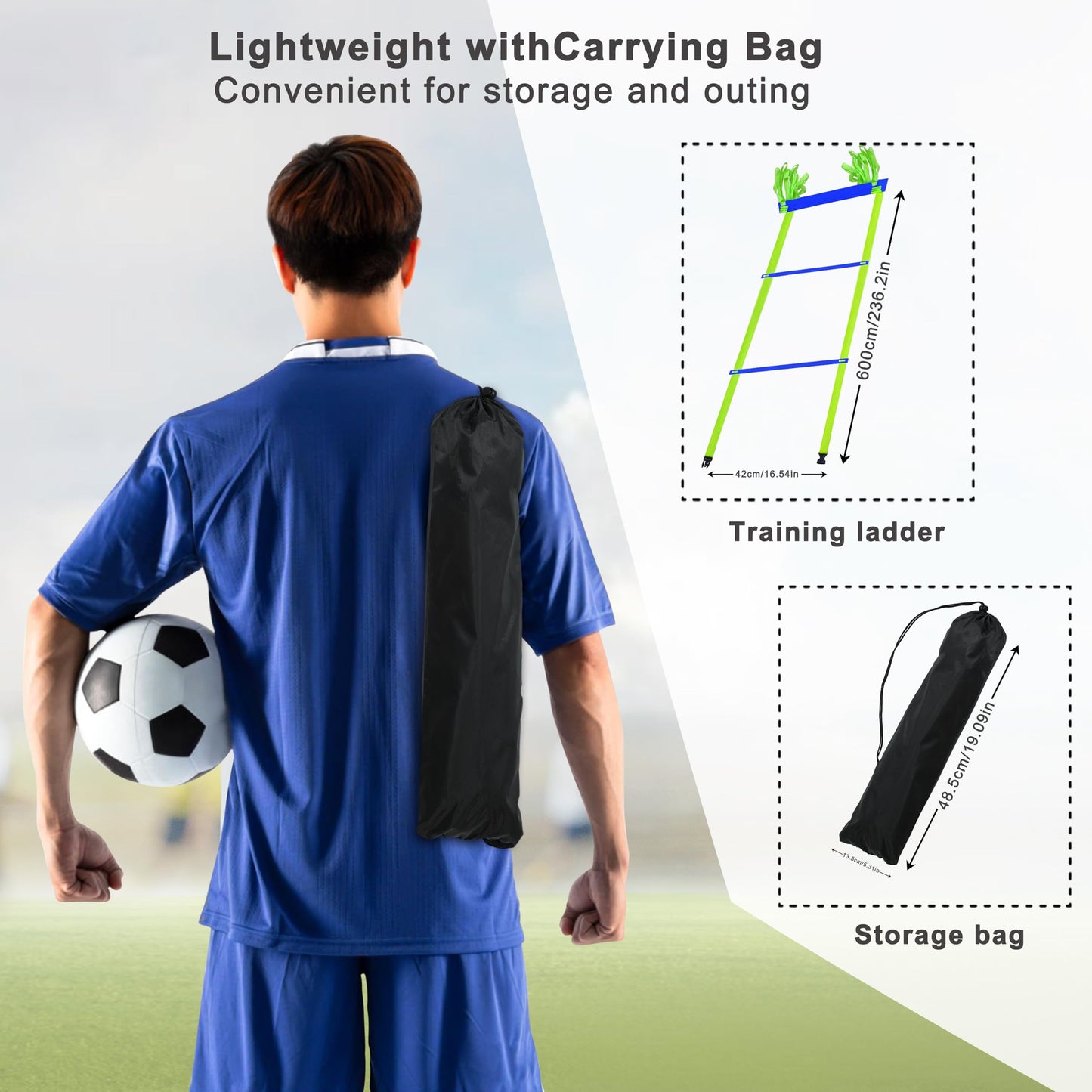 NKJIH 20ft Adjustable Agility Speed Ladder Training Ladder with Carry Bag - Soccer, Speed, Football Fitness Feet Training - Agility Training Equipment for Footwork Drills（Blue）
