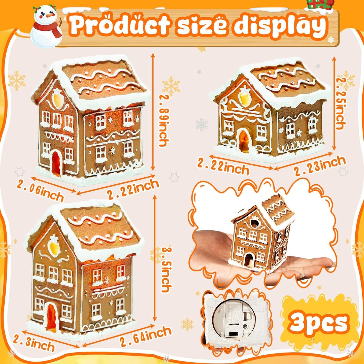 Skiennix Christmas Gingerbread House Kit - 3PCS Resin Mini Village Decorations for Home Decor