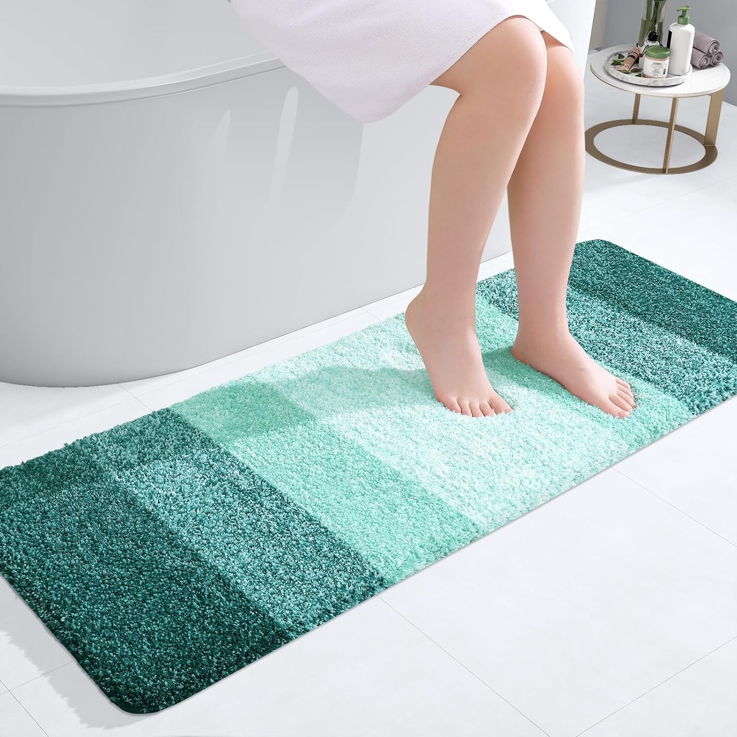 OLANLY Bathroom Runner Rug - Extra Soft Microfiber Mat with Rubber Backing | Quick-Dry 47x17 in Blackish Green