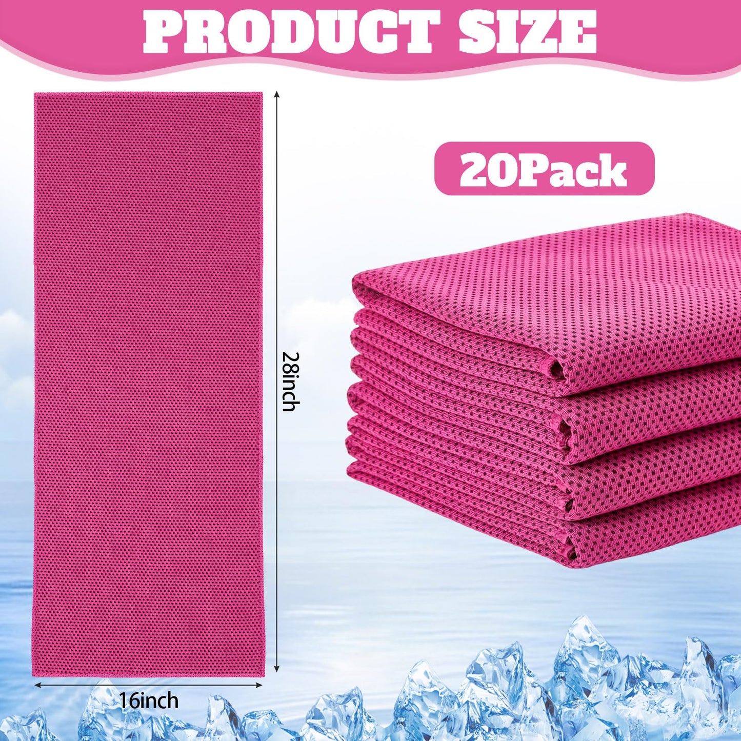 Honoson 20 Pack Cooling Towels Bulk 27 x 16 Inch Ice Breathable Soft Chilly Sweat Rag Cold Towels for Neck and Face for Hot Weather Yoga Gym Sport Running Golf Workout Fitness Camping(Rose Red)