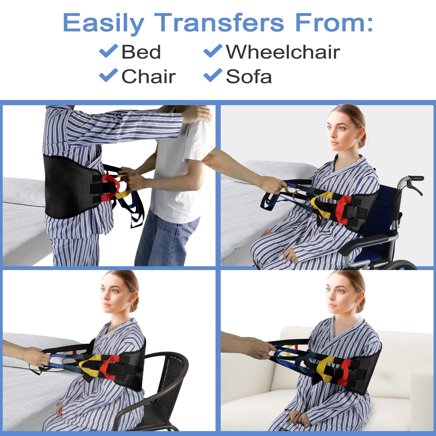 Transfer Sling, Transfer Belt for Elderly, Gait Belts for Seniors, Heavy Duty Patient Lift Belt, Mobility Standing and Lifting Aid for Disabled, Elderly, Injured- Safely Move from Bed and Wheelchair