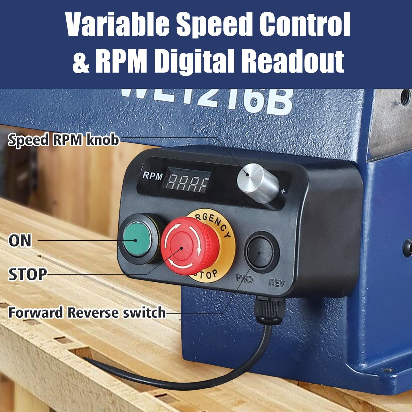 QD-KYOHO 12" X 16-1/2" Wood Lathe Machine，Variable-Speed 250-3200 RPM Digital Display Power Wood Lathes，3/4HP,120V 1PH Wood Turning Lathe,VSR Woodworking Lathe For Precision Woodworking Projects