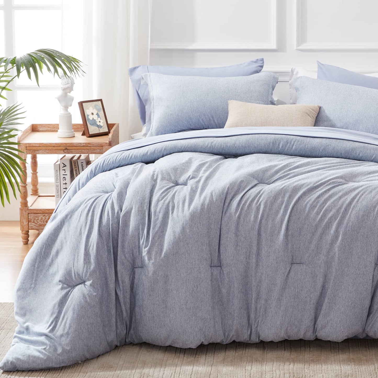 UNILIBRA King Comforter Set 7 Pieces Bed in a Bag - Sage Green King Soft Bedding Set for All Seasons - Cationic Dyeing Bed Comforter Sets with Comforter, Flat Sheet, Fitted Sheet, Pillowcases & Shams