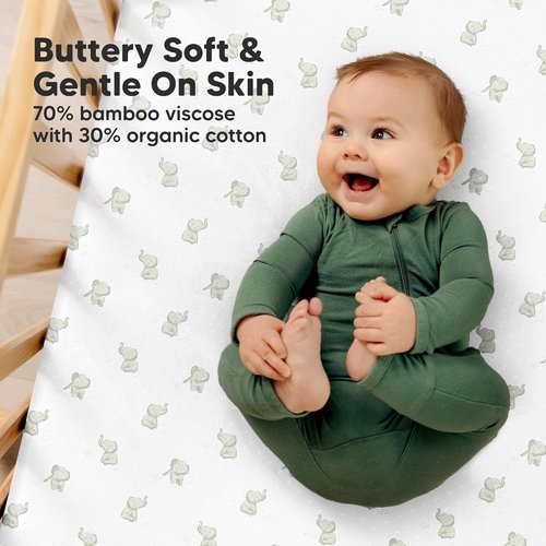 KeaBabies Fitted Crib Sheets - Soft Bamboo Viscose Cotton, 52x28 Standard Size, Gender Neutral, 2-Pack