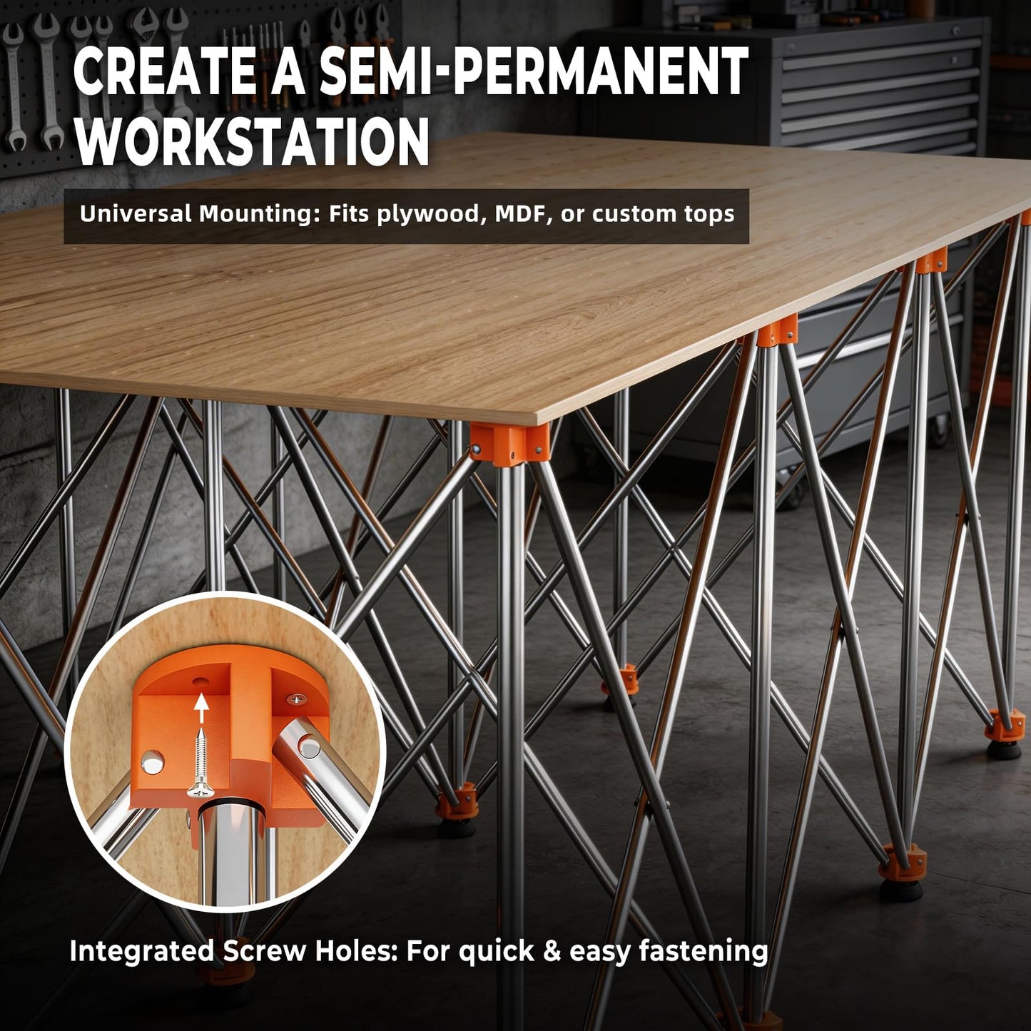 Joinerjetly 30" Tall Portable Folding Workbench 4x4 FT, Stable 9-Leg Collapsible Work Stand with Adjustable Leveling Feet, Lightweight 3500 lbs Capacity Sawhorse Table for Woodworking & Jobsite