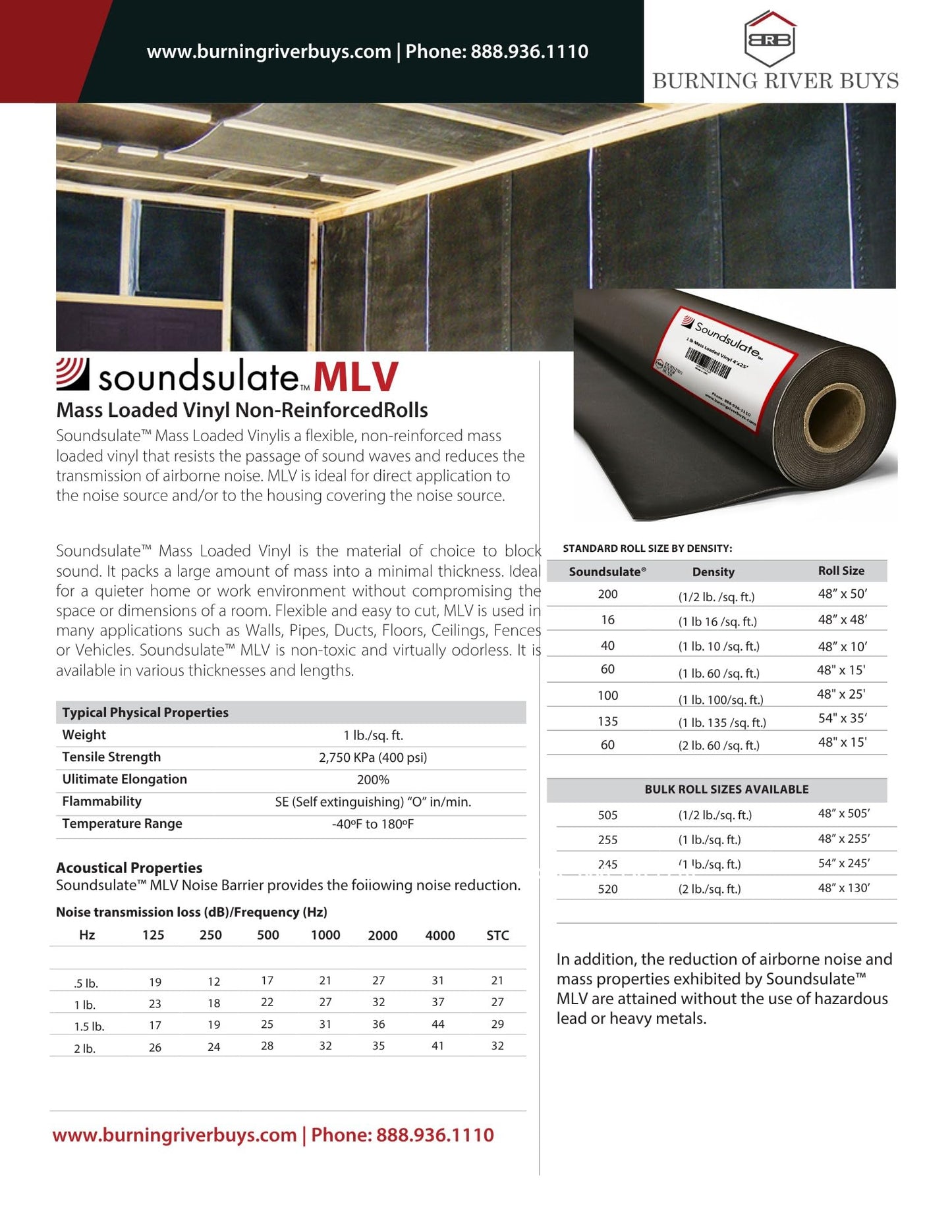 Soundsulate™ Next Generation, 1 lb. Mass Loaded Vinyl (MLV) Soundproofing Barrier Roll, Premium Noise Blocking for Walls, Ceilings, Home Theaters & Automotive. See all Options.