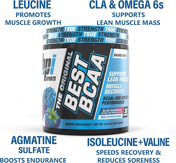 BPI Sports Best BCAA Powder - Muscle Recovery Support - Branched Chain Amino Acids | Building Blocks of Protein and Muscle - Post Workout Recovery ??Hydration - Blue Raspberry, 30 Servings