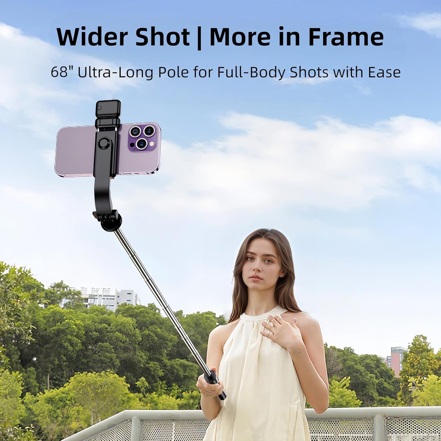 Briteroh 68", 3 360 Selfie Stick Tripod Extendable Selfie Pole with Removable Fill Light & Bluetooth Remote, Modes