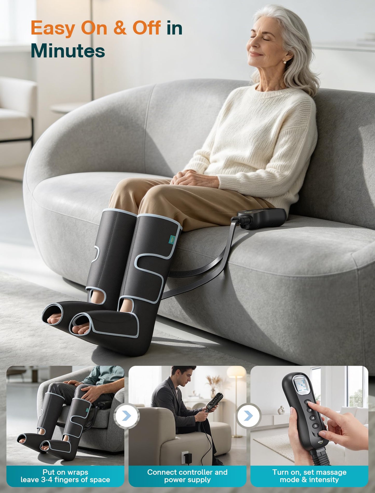 ALLJOY Leg Massager for Circulation and Pain Relief FSA, Father-s Day Gift-s for Dad Men Women, Leg Massager with Heat and Compression Helpful for Vericose Veins, Fatigue, Cramps, Swelling, Edema