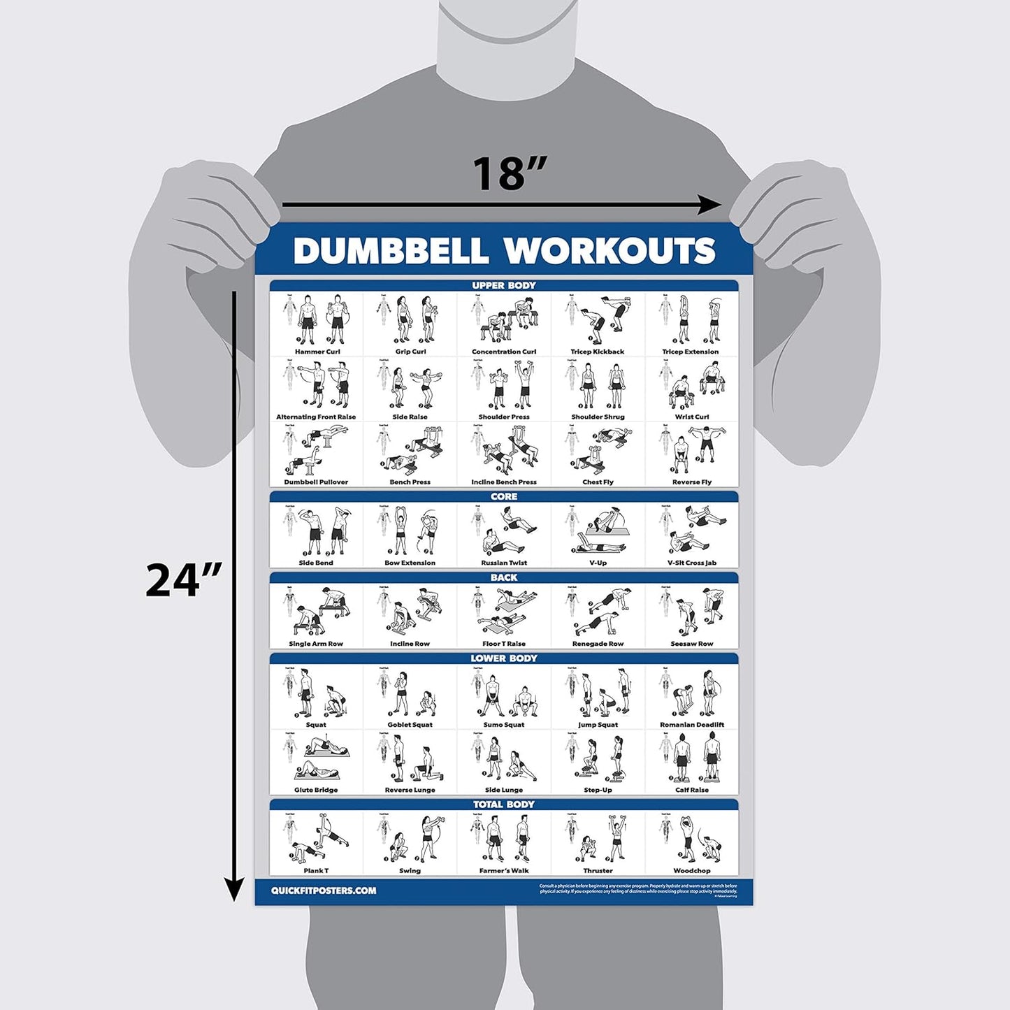Palace Learning Dumbbell Workout Posters - Laminated Exercise Charts (18" x 24") | 3 Pack Volume 1, 2 & 3