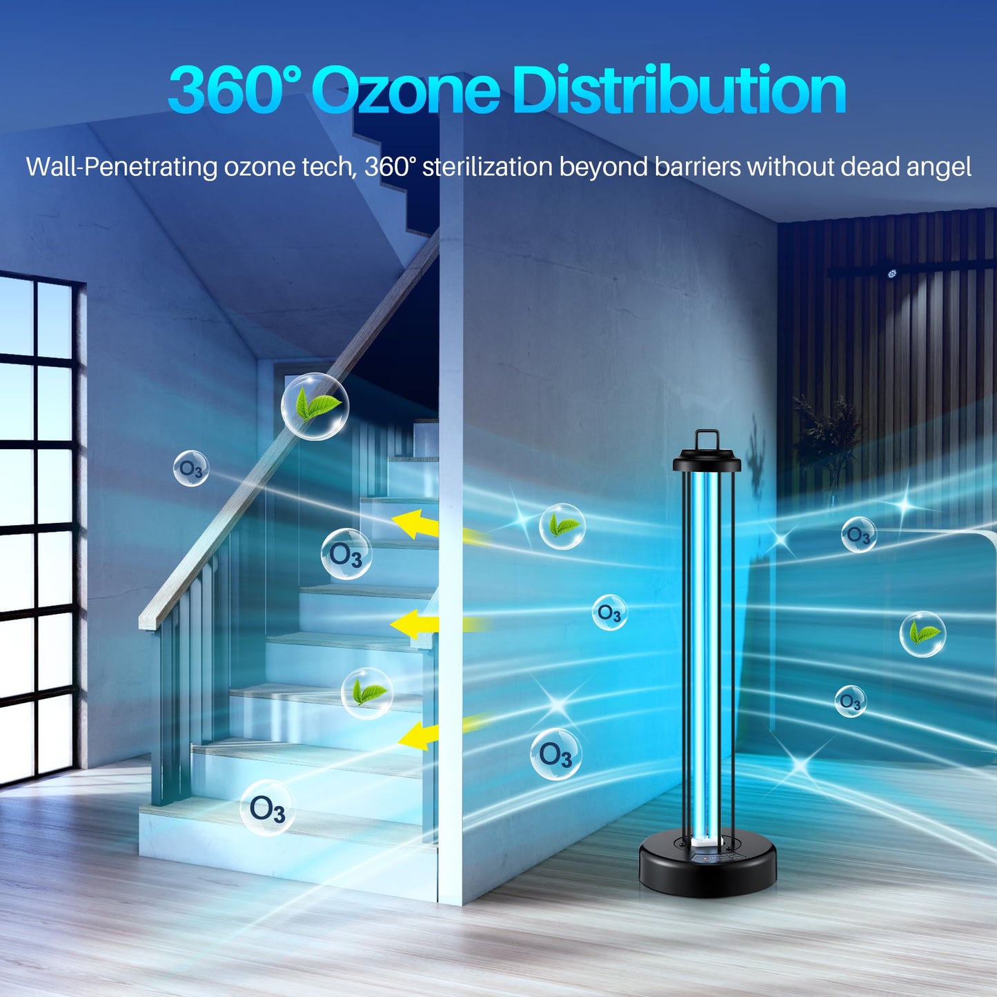 Qualirey 100W UV Light Sanitizer with Ozone Purifier for Room, UV Lamp with 3 Gear Timer Remote Control, Home Disinfection Device for Large Space, Disinfection Faster and More Thoroughly