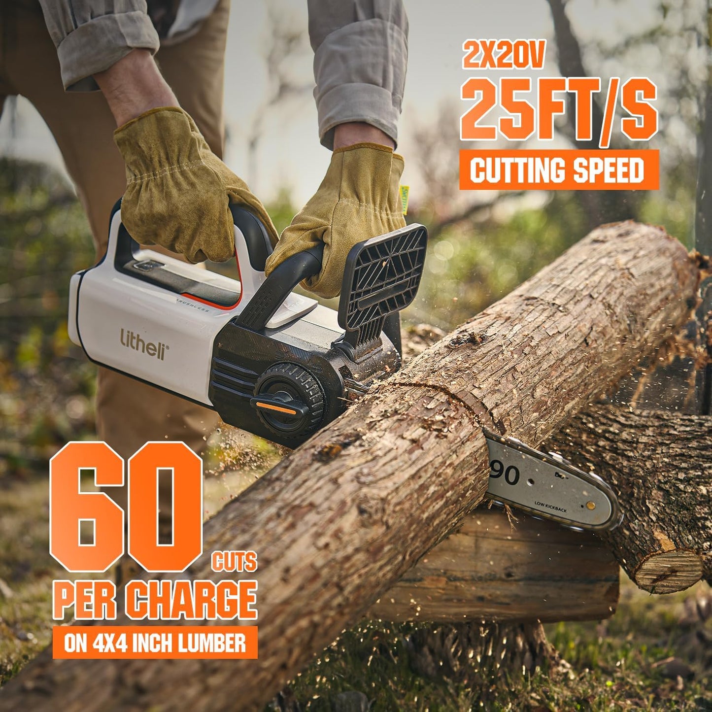 Litheli 12" Brushless Chainsaw 40V 2 x 2.5Ah Battery Chain Saw, Cordless Handheld Battery Powered Chainsaw Electric Auto-Lubrication for Wood Cutting Trimming