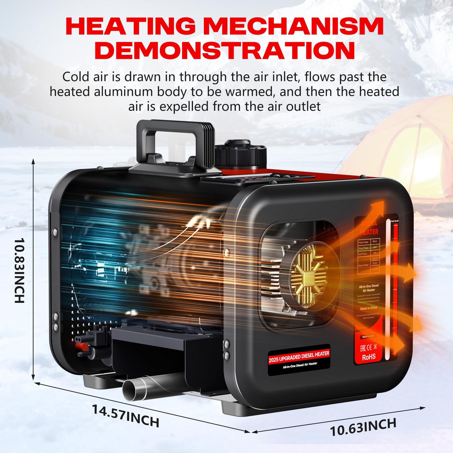POXURIO 7L Large Diesel Heater, 8KW 240V/110V/12V/24V All in One Diesel Air Heater with LCD Switch, Remote Control, Suitable for Truck, RV, Home, Car, Campers, Boat, Red